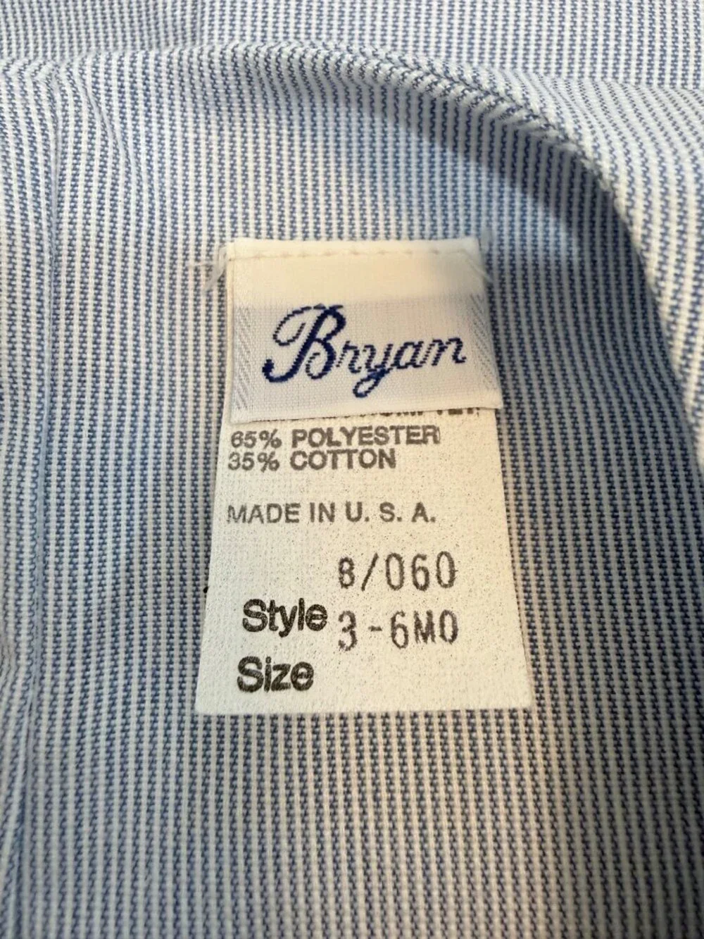 Vintage Bryan Baby Boy Seersucker Jon Jon Romper 3-6M Blue Stripe Tool Embroider